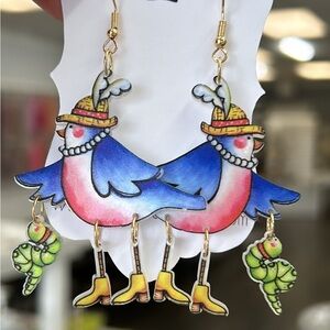 Colorful Bird Earrings with Gold Accents